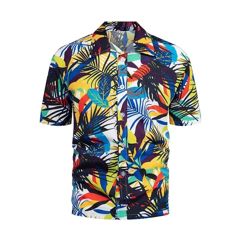 Fashion Mens Hawaiian Shirt Male Casual Colorful Printed Beach Aloha Shirts Short Sleeve Plus Size 5XL Camisa Hawaiana Hombre