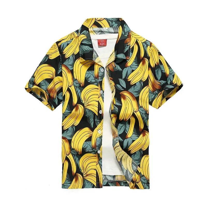 Fashion Mens Hawaiian Shirt Male Casual Colorful Printed Beach Aloha Shirts Short Sleeve Plus Size 5XL Camisa Hawaiana Hombre