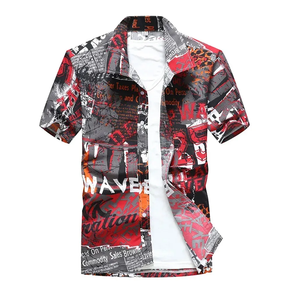 Fashion Mens Hawaiian Shirt Male Casual Colorful Printed Beach Aloha Shirts Short Sleeve Plus Size 5XL Camisa Hawaiana Hombre