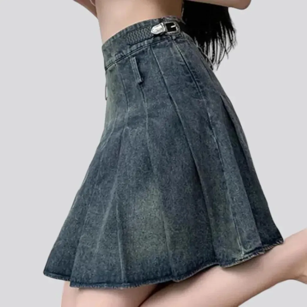 Fashion pleated jean skirt
 for women