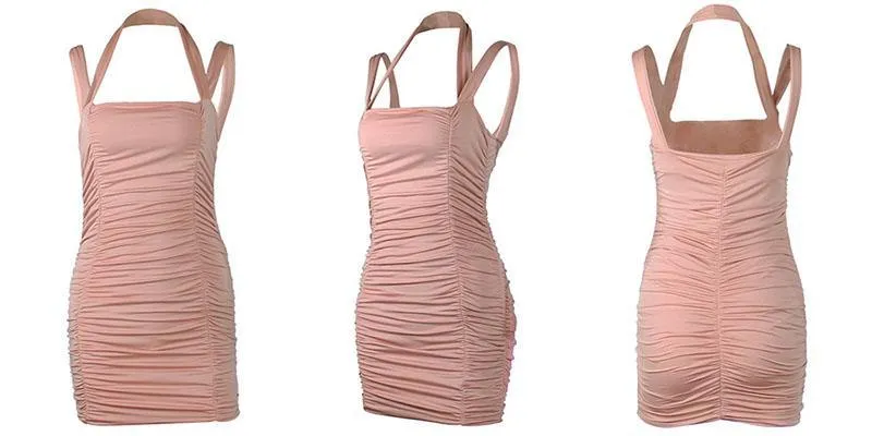 FashionSierra - Summer Party Dress Women Sleeveless Bodycon Pleated Mini Dress