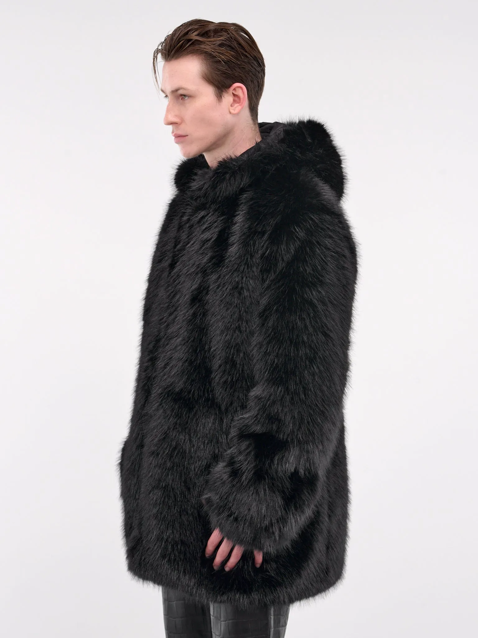 Faux Fur Hooded Coat (CO28B-TN01-BLACK)