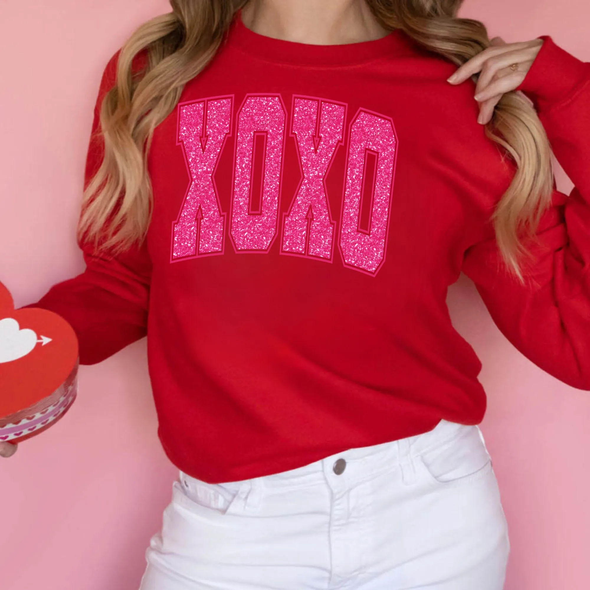 Faux Glitter XOXO Sweatshirt