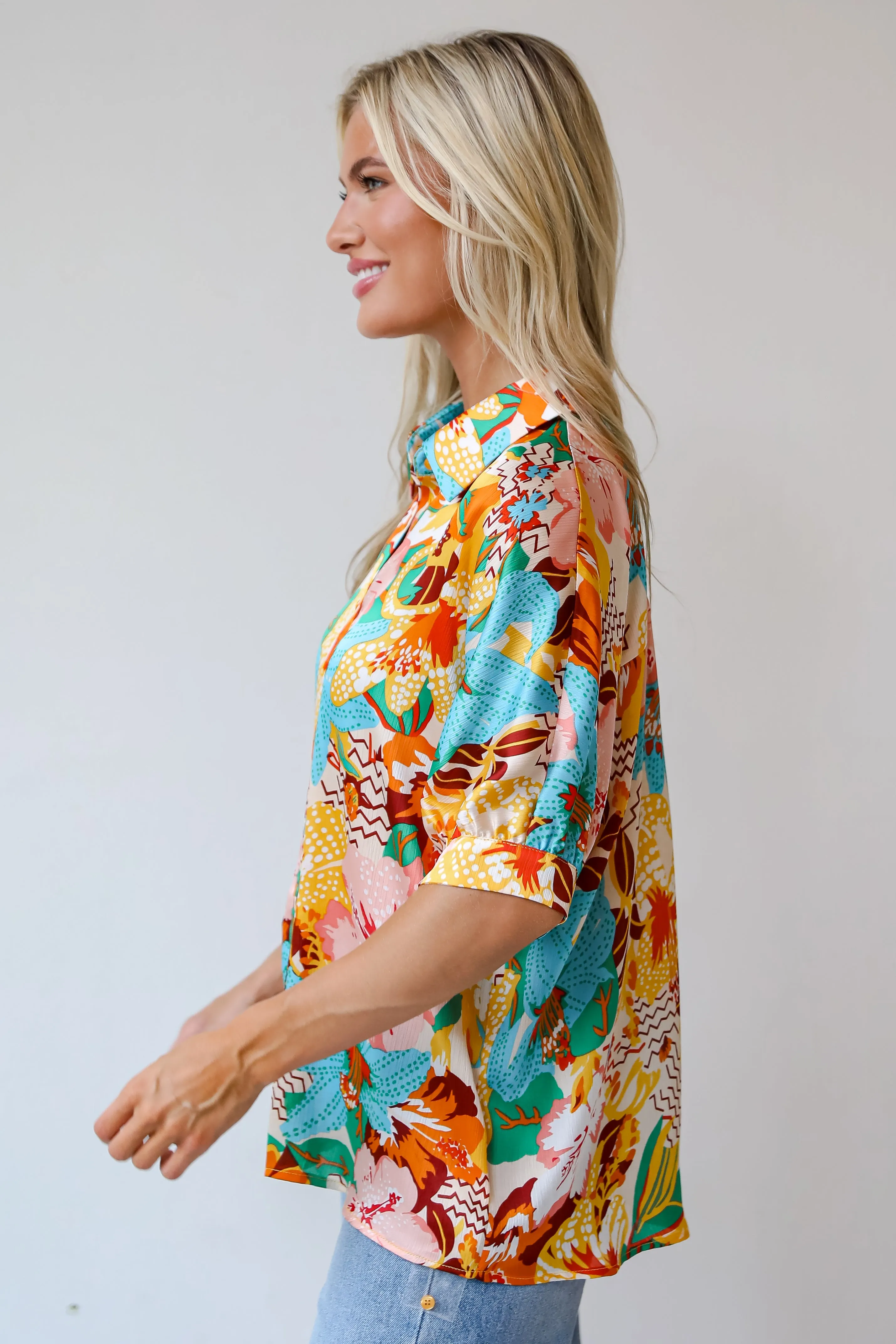 FINAL SALE - Radiantly Adorable Ivory Floral Blouse