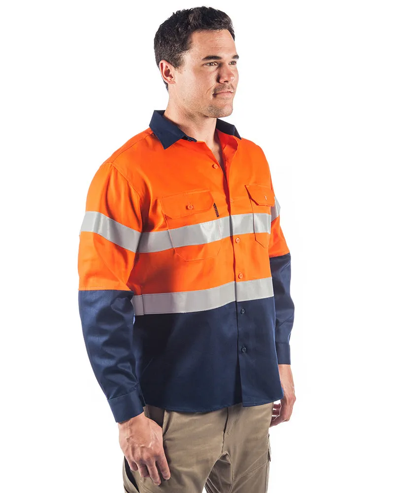 Flame Retardant 2 Tone Cotton Shirt with 3M Tape LS - Orange/Navy