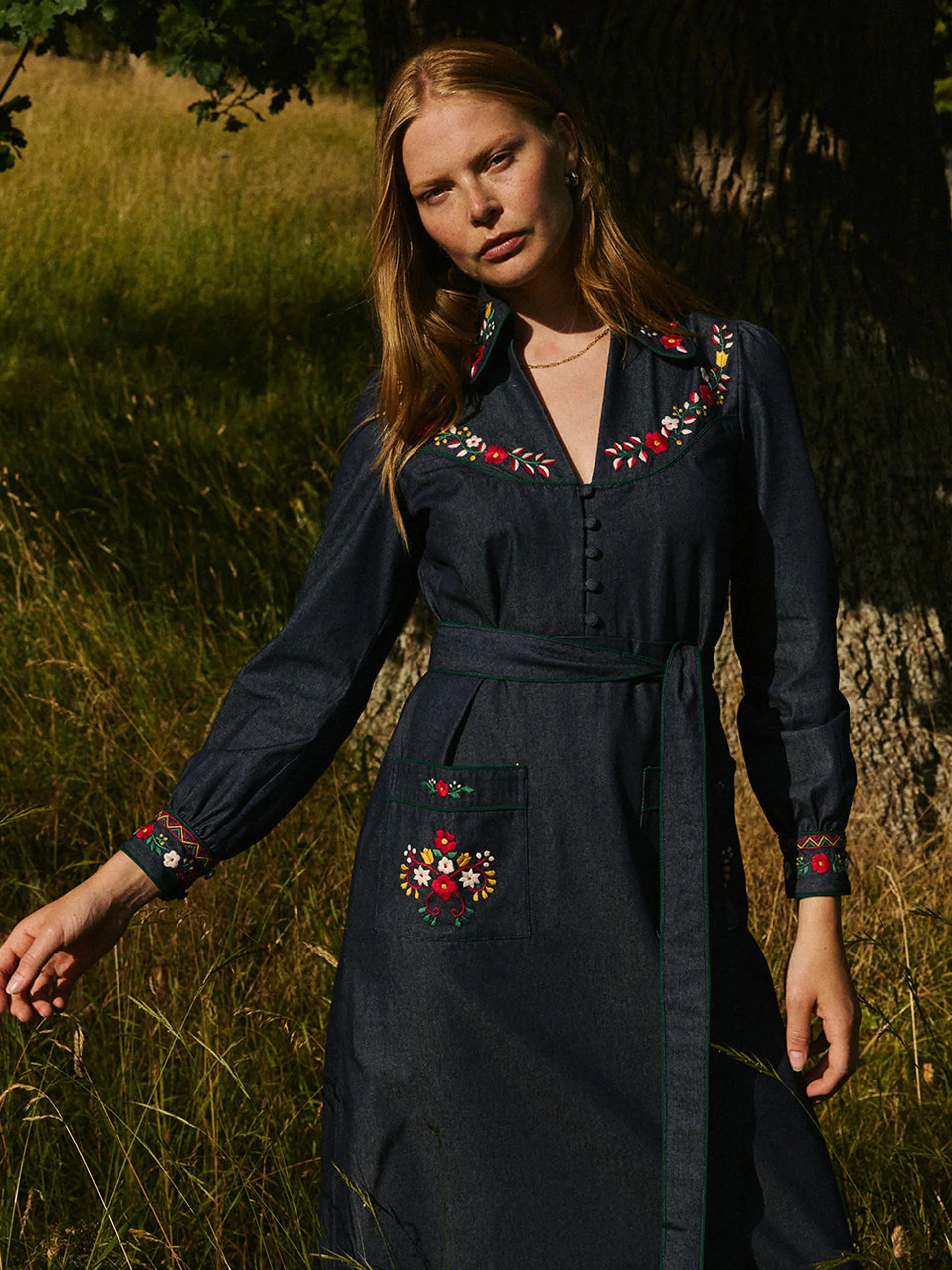 Folk denim western dress