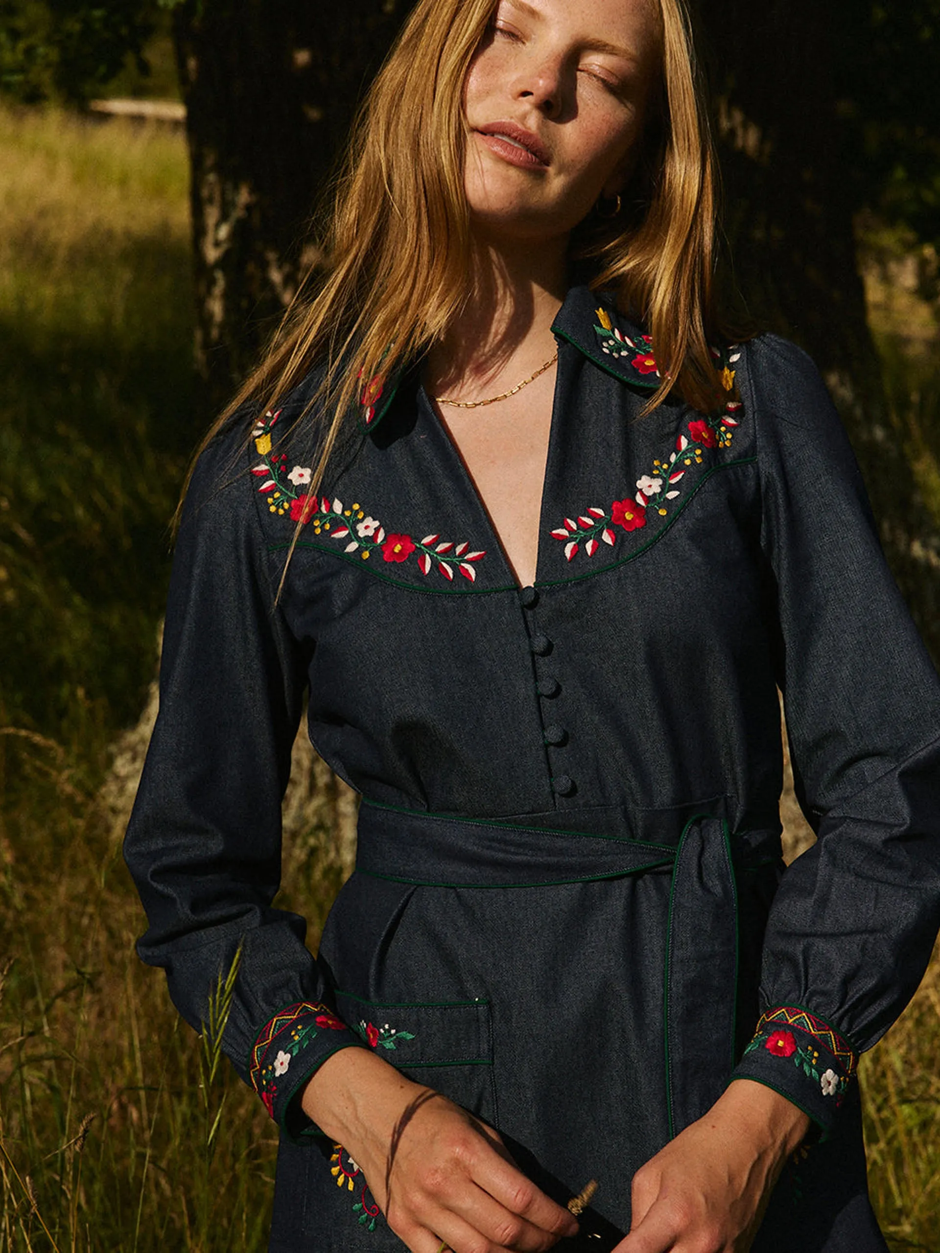 Folk denim western dress