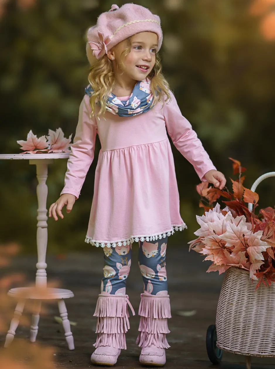 Forest Friends Tunic, Legging And Scarf Set