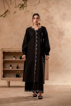 Fozia Khalid - Midnight Black Tunic with Trouser - Cotton - 2 Piece