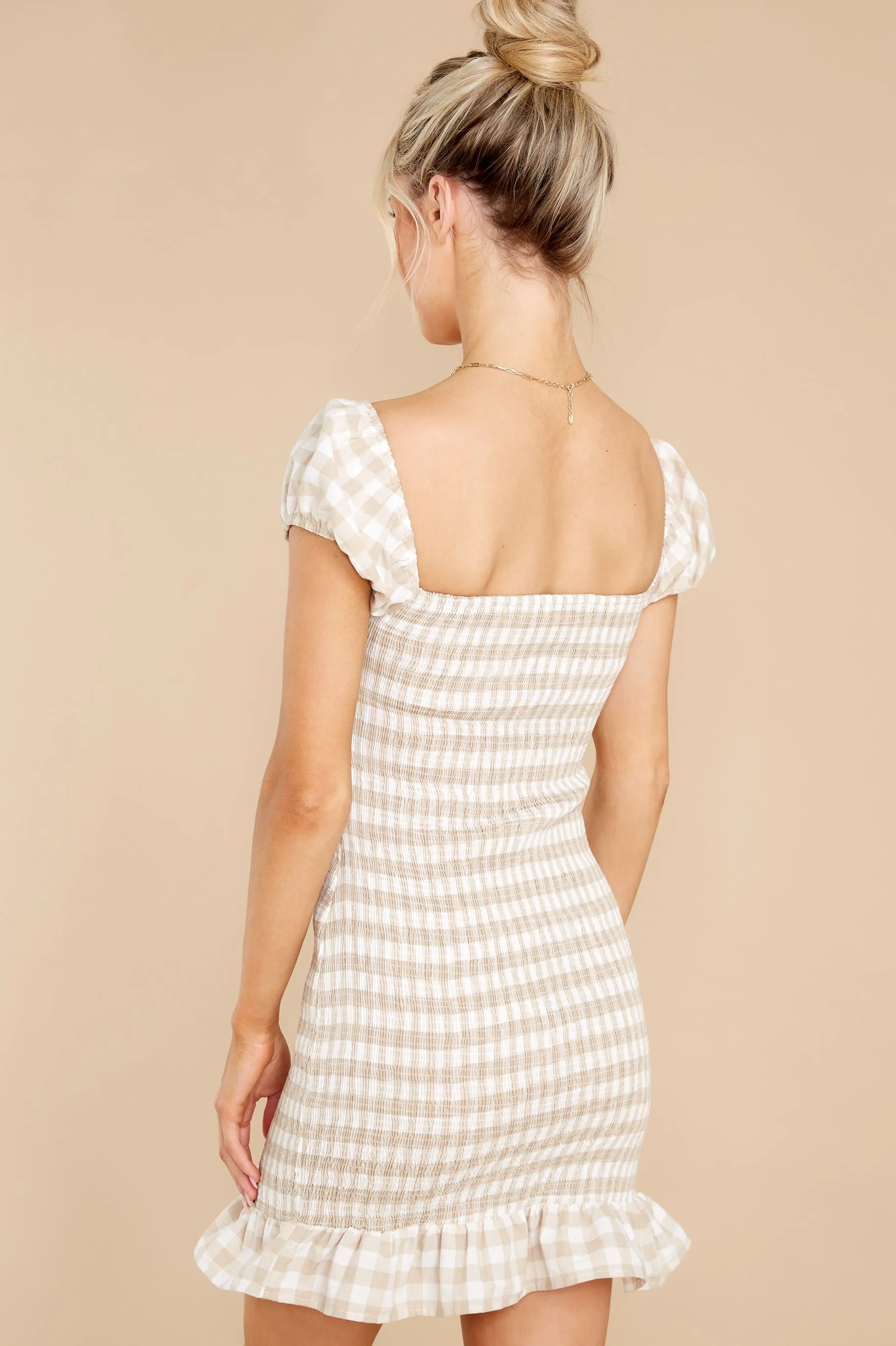 From The Hills Taupe Gingham Dress