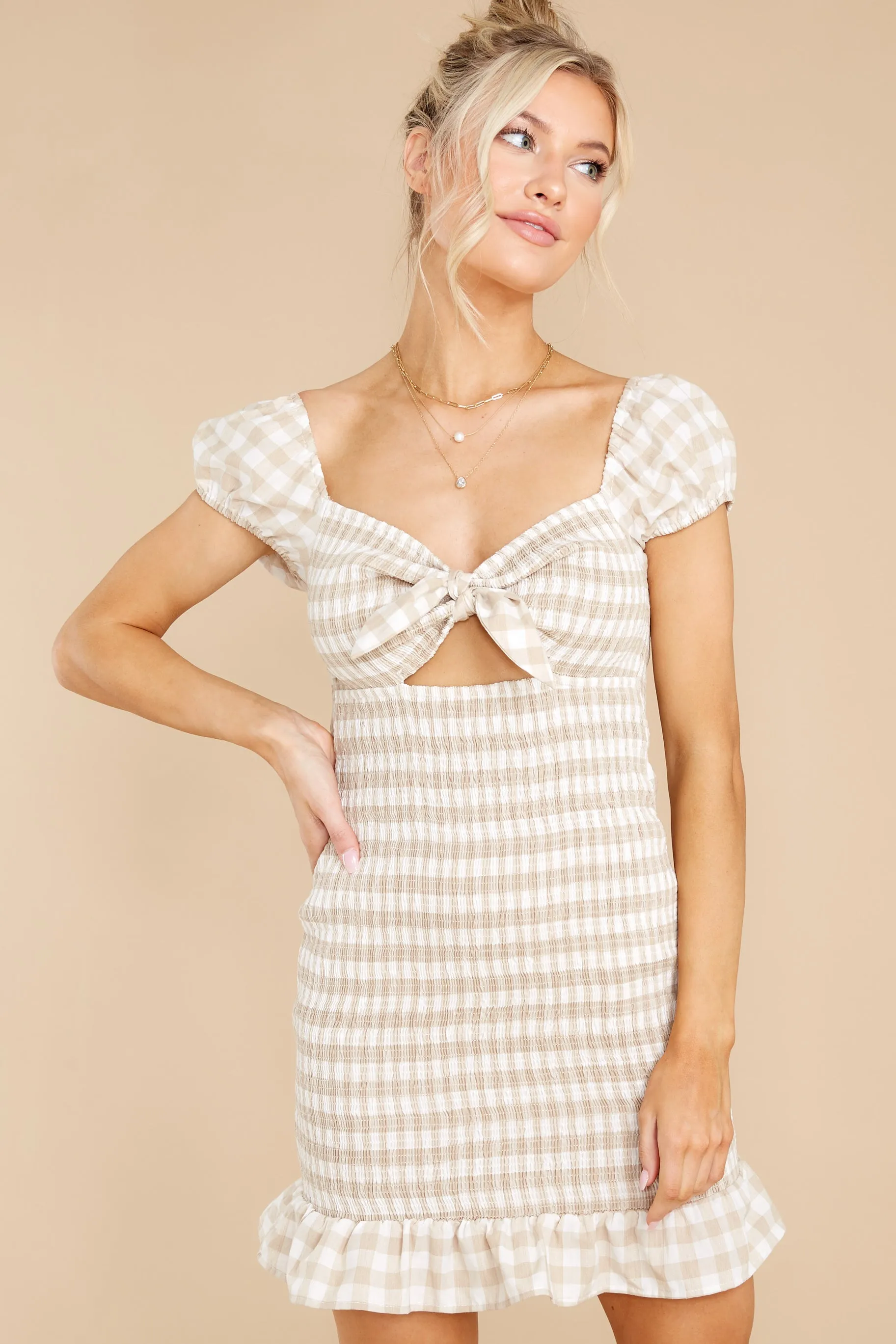 From The Hills Taupe Gingham Dress