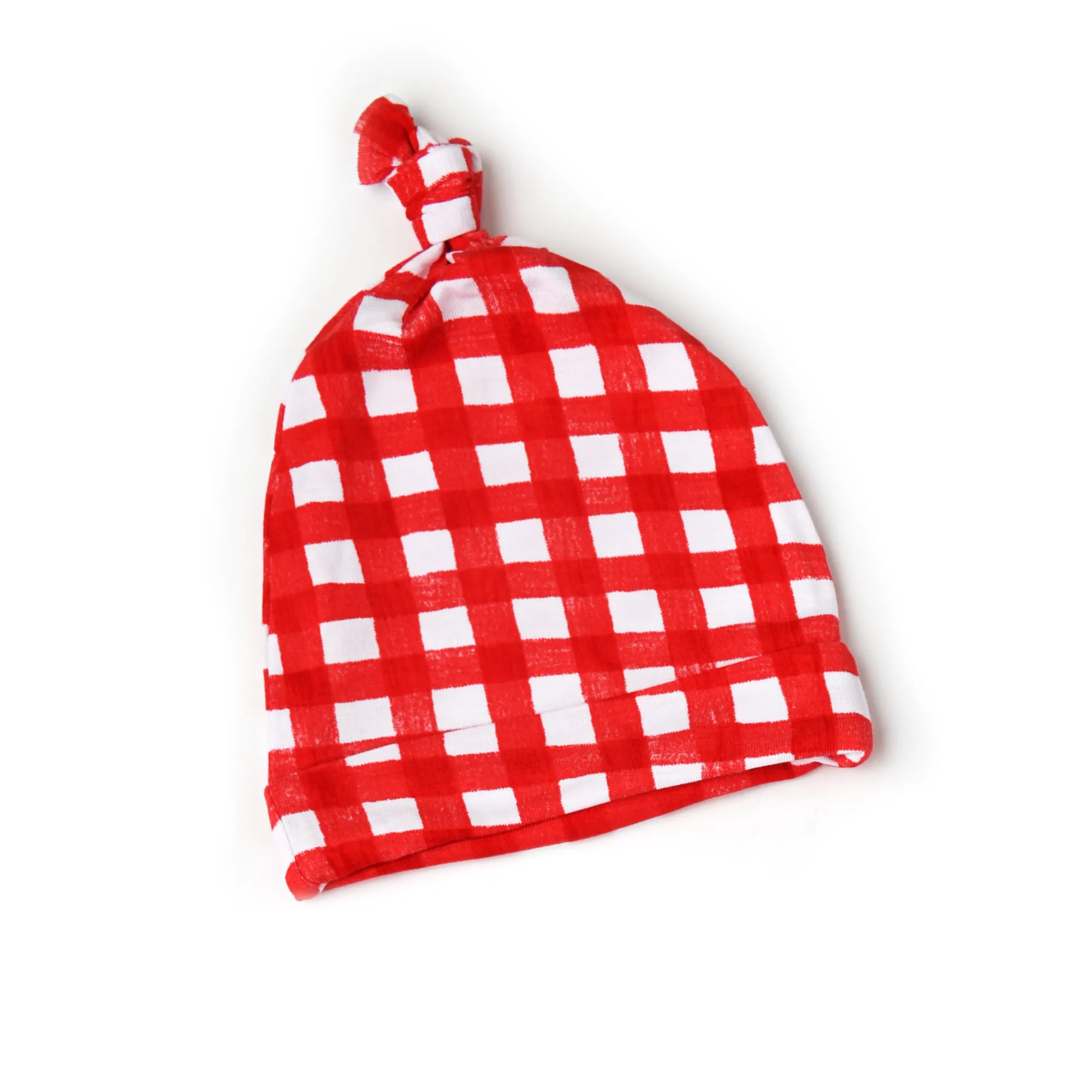 Frost Red Gingham Newborn knot hat