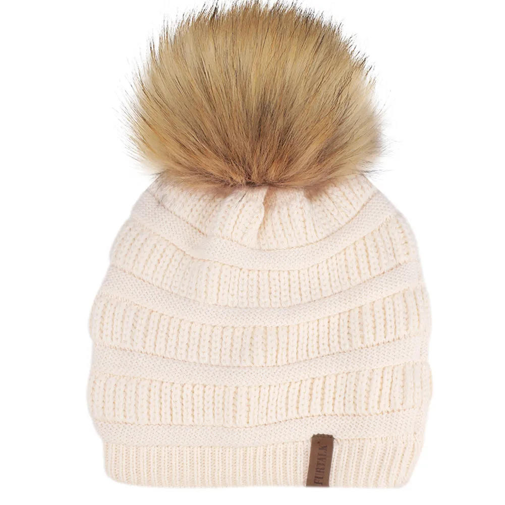 FURTALK Winter Kids Faux Fur Pom Pom Hat Double Layer Drop Shipping HTWL097