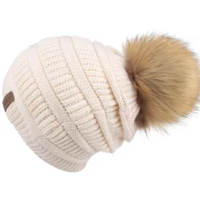 FURTALK Winter Kids Faux Fur Pom Pom Hat Double Layer Drop Shipping HTWL097