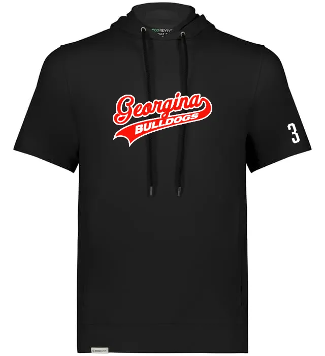 Georgina Bulldogs Ventura Soft Knit Short Sleeve Black Hoodie | Screened Logo and Number