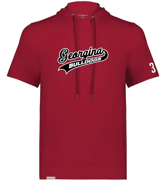 Georgina Bulldogs Ventura Soft Knit Short Sleeve Red Hoodie | Screened Logo and Number