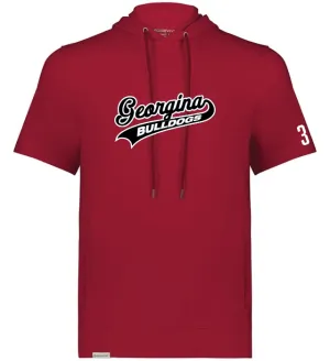 Georgina Bulldogs Ventura Soft Knit Short Sleeve Red Hoodie | Screened Logo and Number