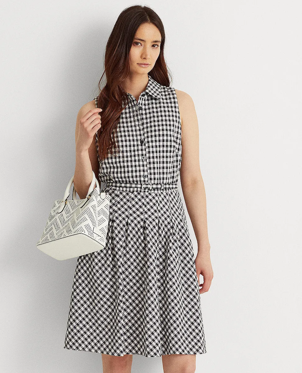 Gingham Sleeveless Dress In Navy/ White