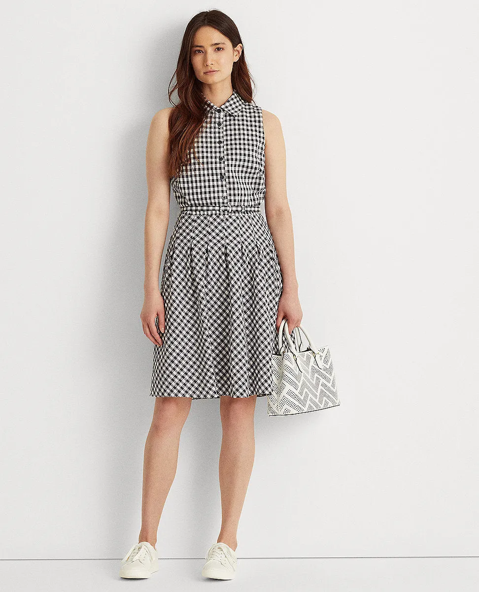 Gingham Sleeveless Dress In Navy/ White