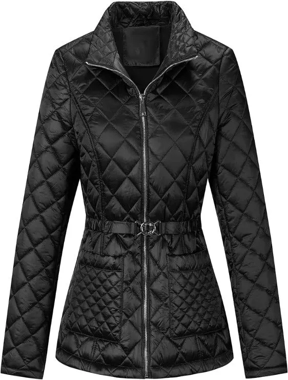 Giolshon Women Quilted Lightweight Coat Puffer Jacket with Belt