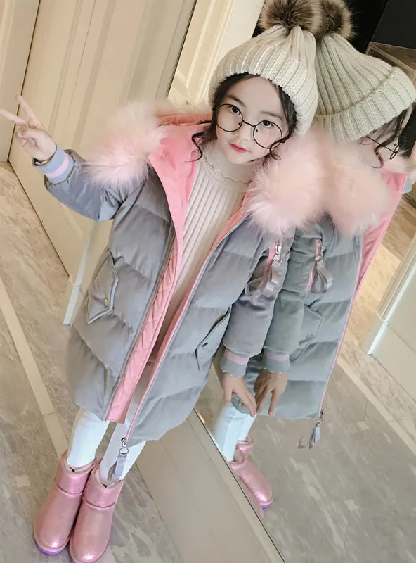 Girl Long Cotton-Padded Jacket Velvet Jacket