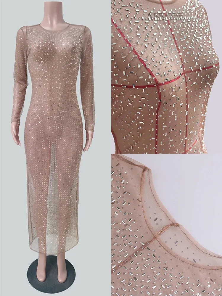 Glitter Diamond Sheath See-through  Maxi Dress – For Red Carpet Looks 👗