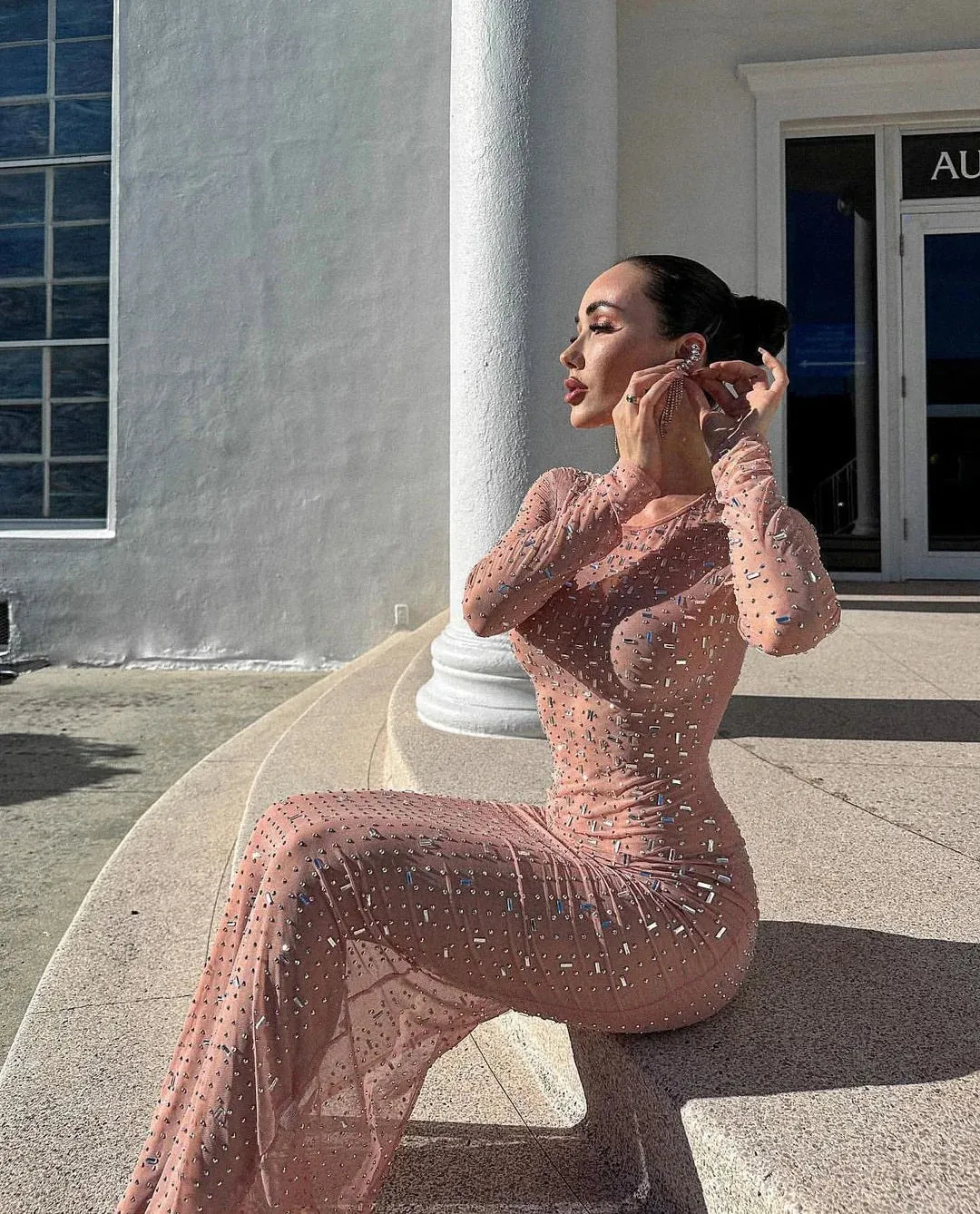 Glitter Diamond Sheath See-through  Maxi Dress – For Red Carpet Looks 👗