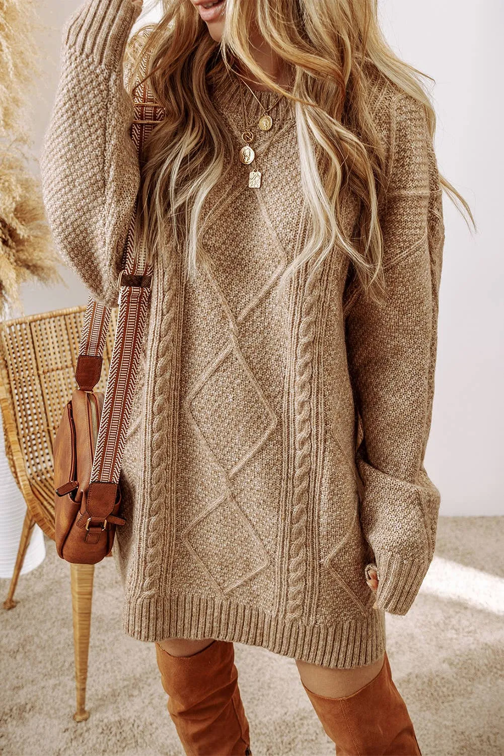 Grace Cable Knit Loose Fit Knit Sweater Dress