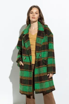 Green Multi Plaid Coat With Side Pockets