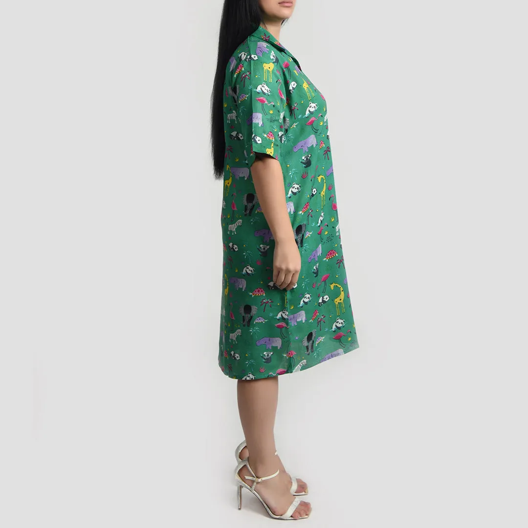 Green Wild Viscose Shirt Dress Size 12-30 SO3