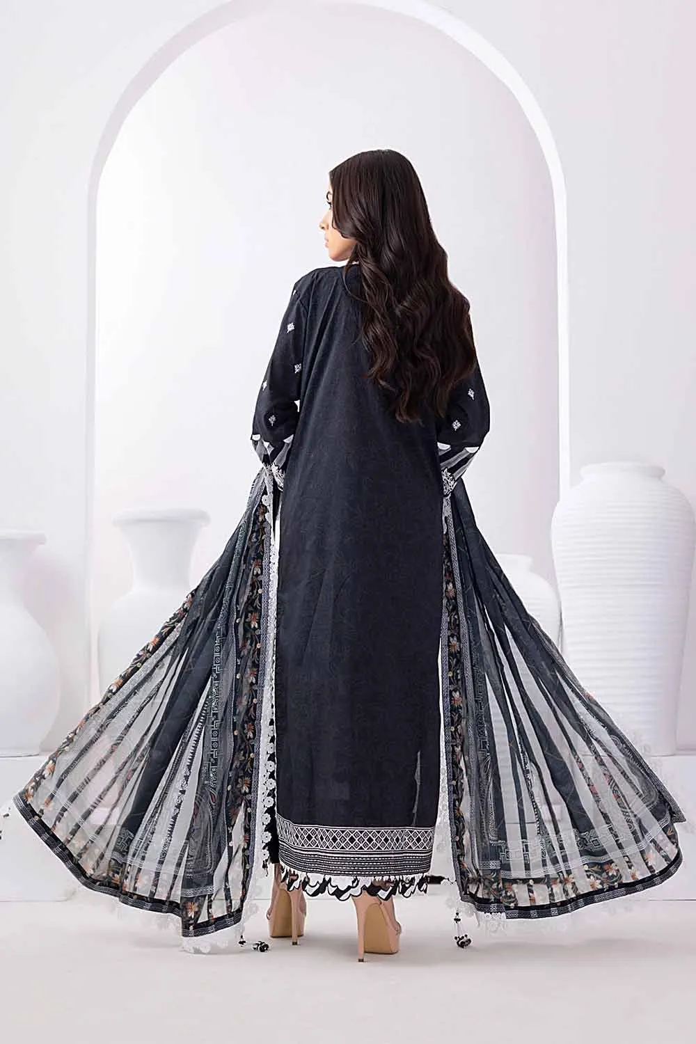 Gul Ahmed Monochrome Black & White – 3PC Unstitched Embroidered Lawn Suit with Dobby Silk Dupatta SSM-32034