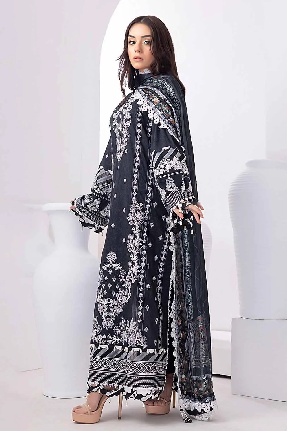 Gul Ahmed Monochrome Black & White – 3PC Unstitched Embroidered Lawn Suit with Dobby Silk Dupatta SSM-32034