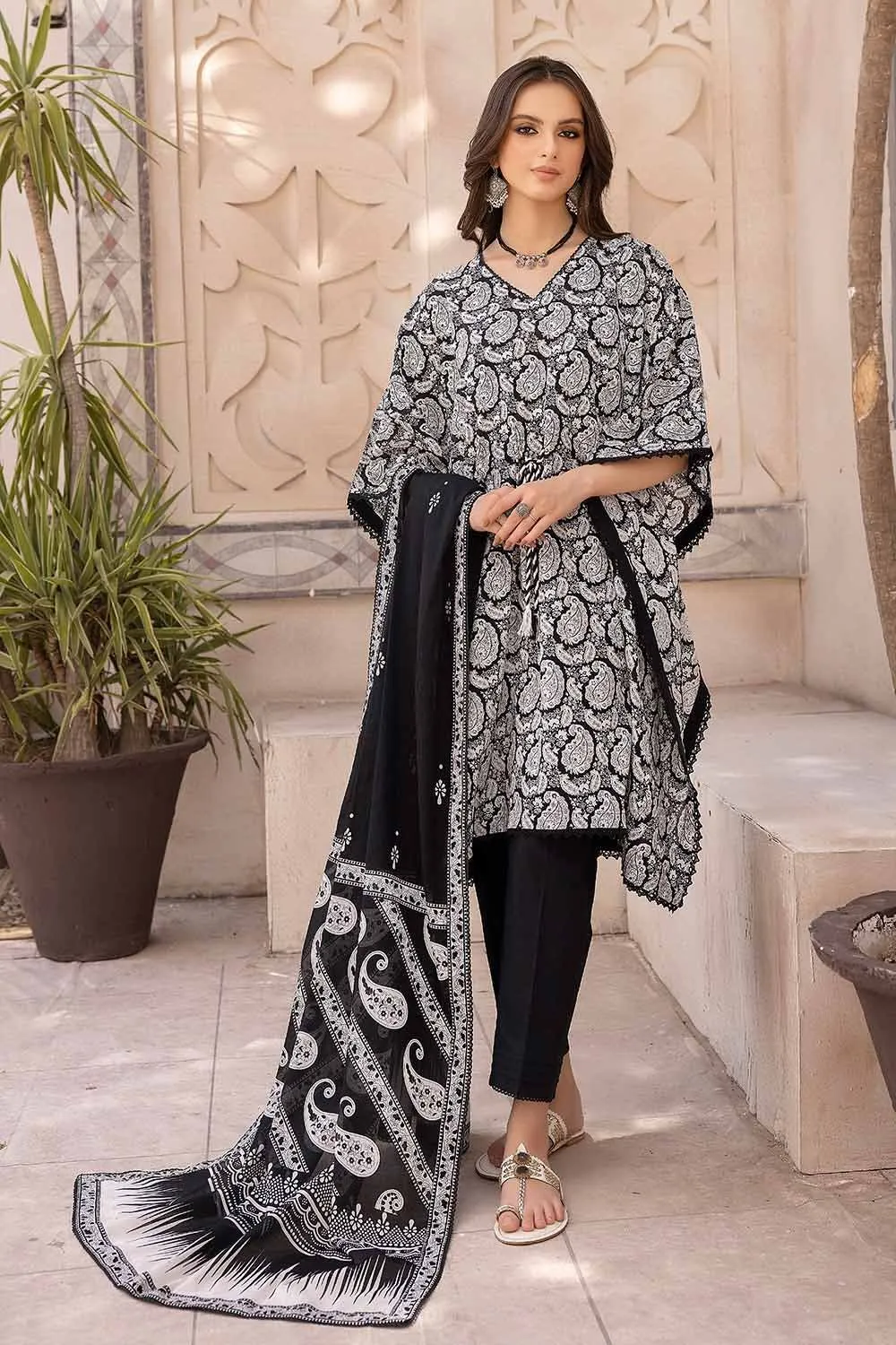 Gul Ahmed Monochrome Black & White – 3PC Unstitched Printed Lawn Suit B-32027