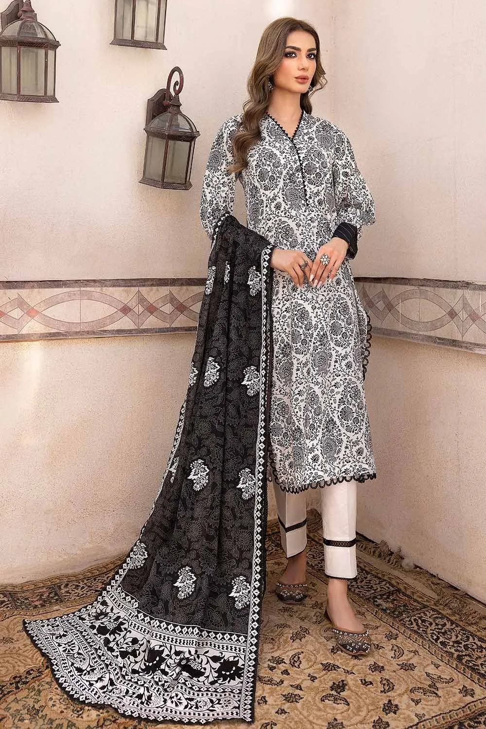 Gul Ahmed Monochrome Black & White – 3PC Unstitched Printed Lawn Suit B-32031