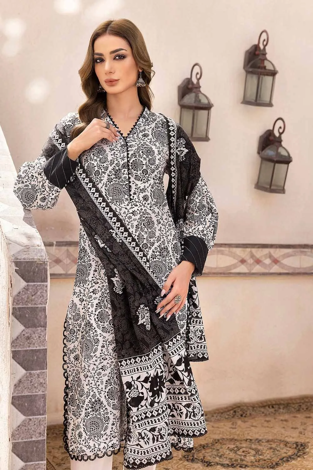 Gul Ahmed Monochrome Black & White – 3PC Unstitched Printed Lawn Suit B-32031