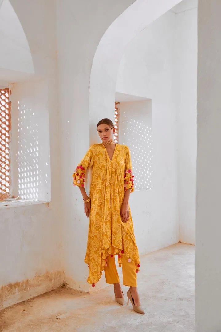 Gulbahar Marigold Yellow  tassel tunic pant set