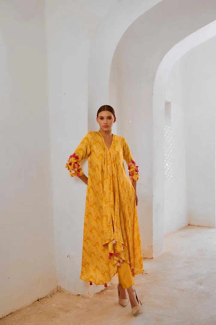 Gulbahar Marigold Yellow  tassel tunic pant set