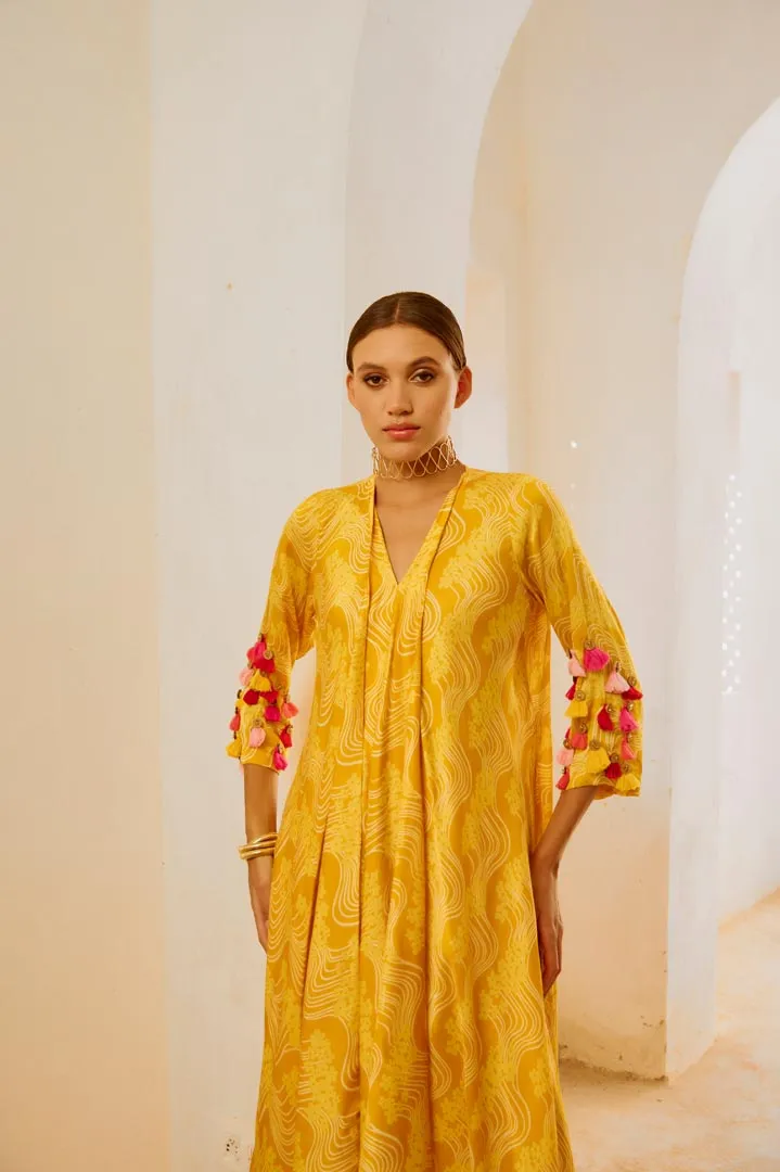 Gulbahar Marigold Yellow  tassel tunic pant set