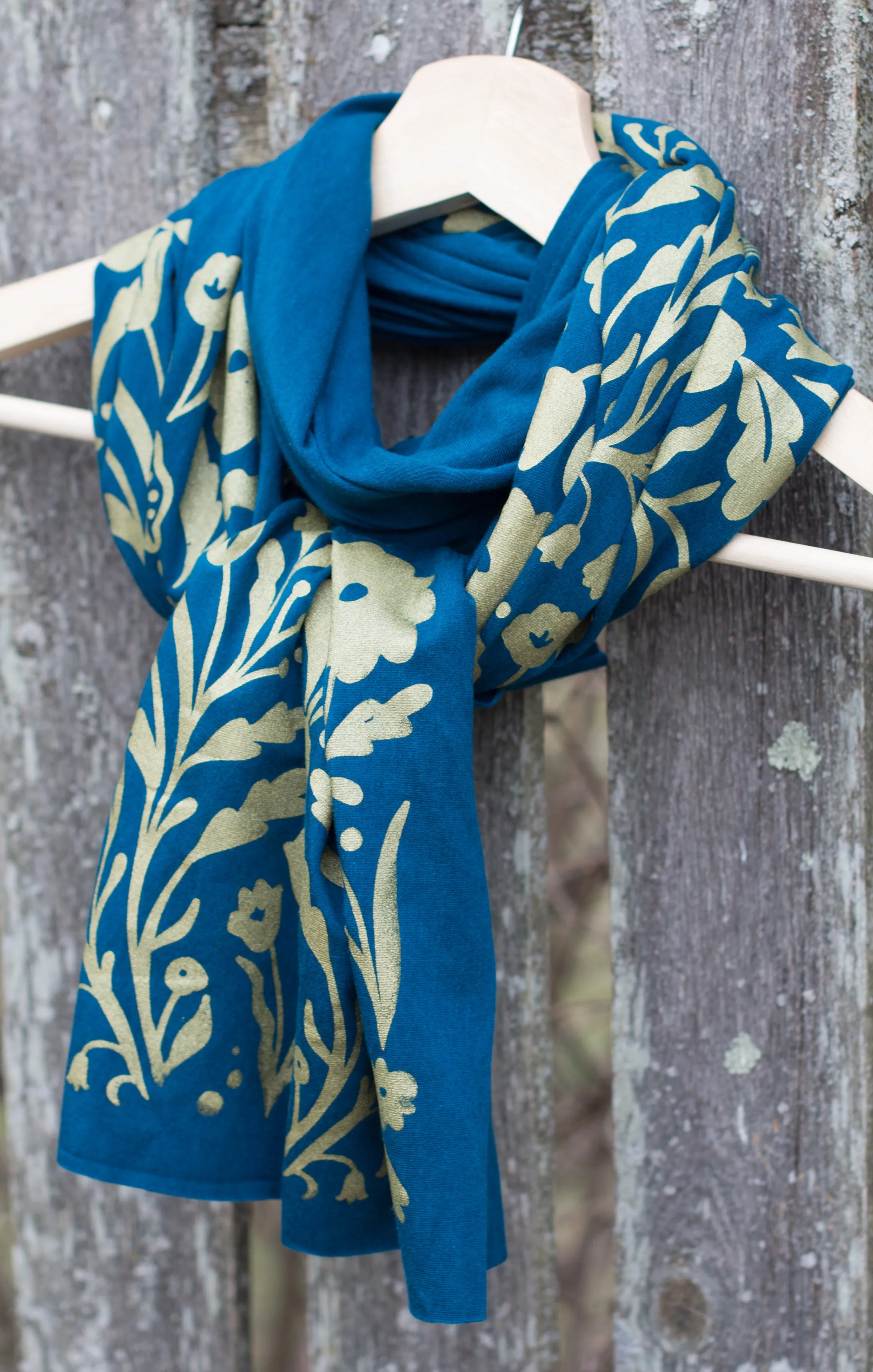 Hand-Printed Scarf- Painted Vine Pattern Handmade Scarf - Eco-Friendly Scarf