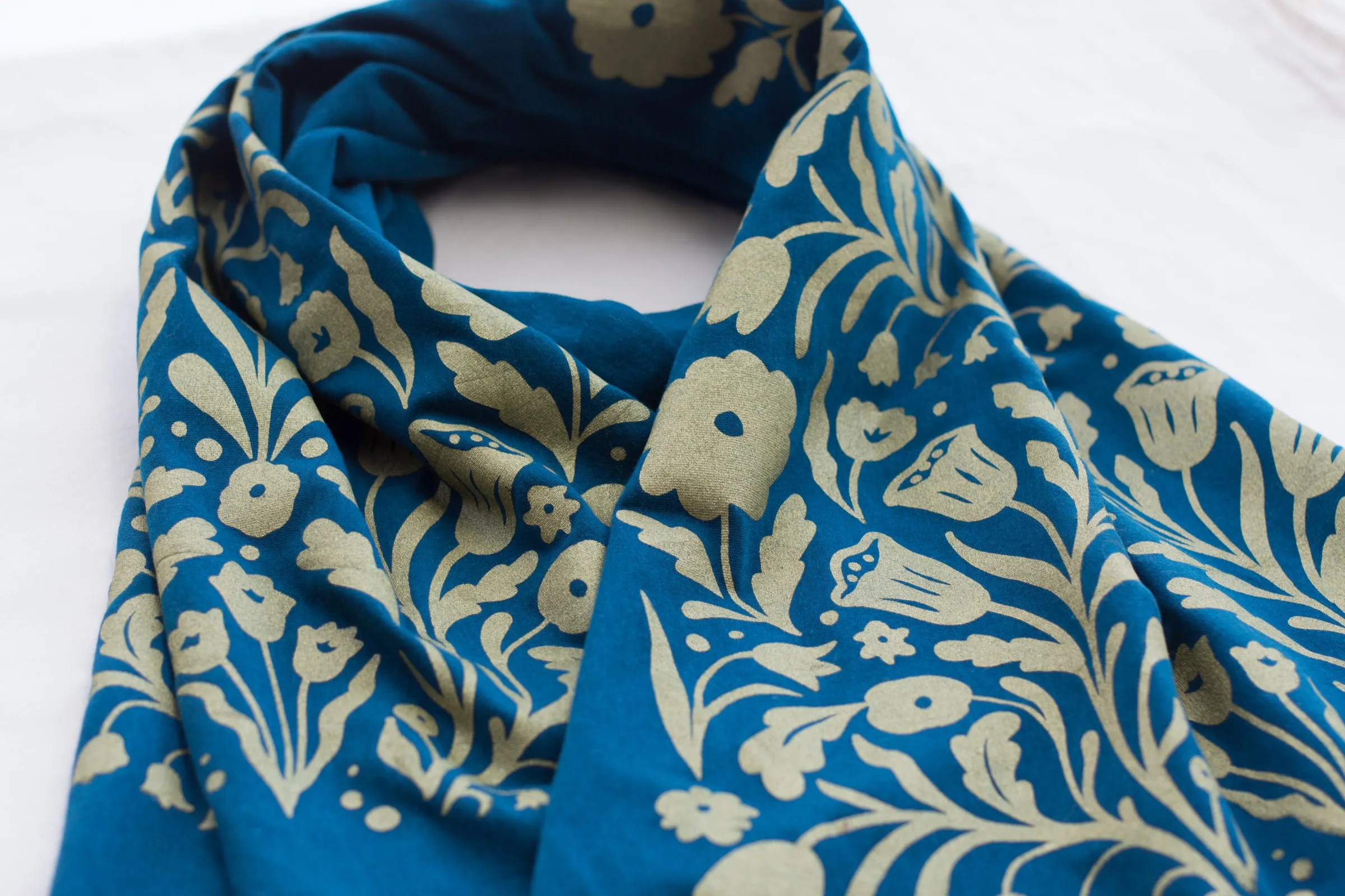 Hand-Printed Scarf- Painted Vine Pattern Handmade Scarf - Eco-Friendly Scarf