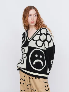 Happy Sad Flower Knit Jumper