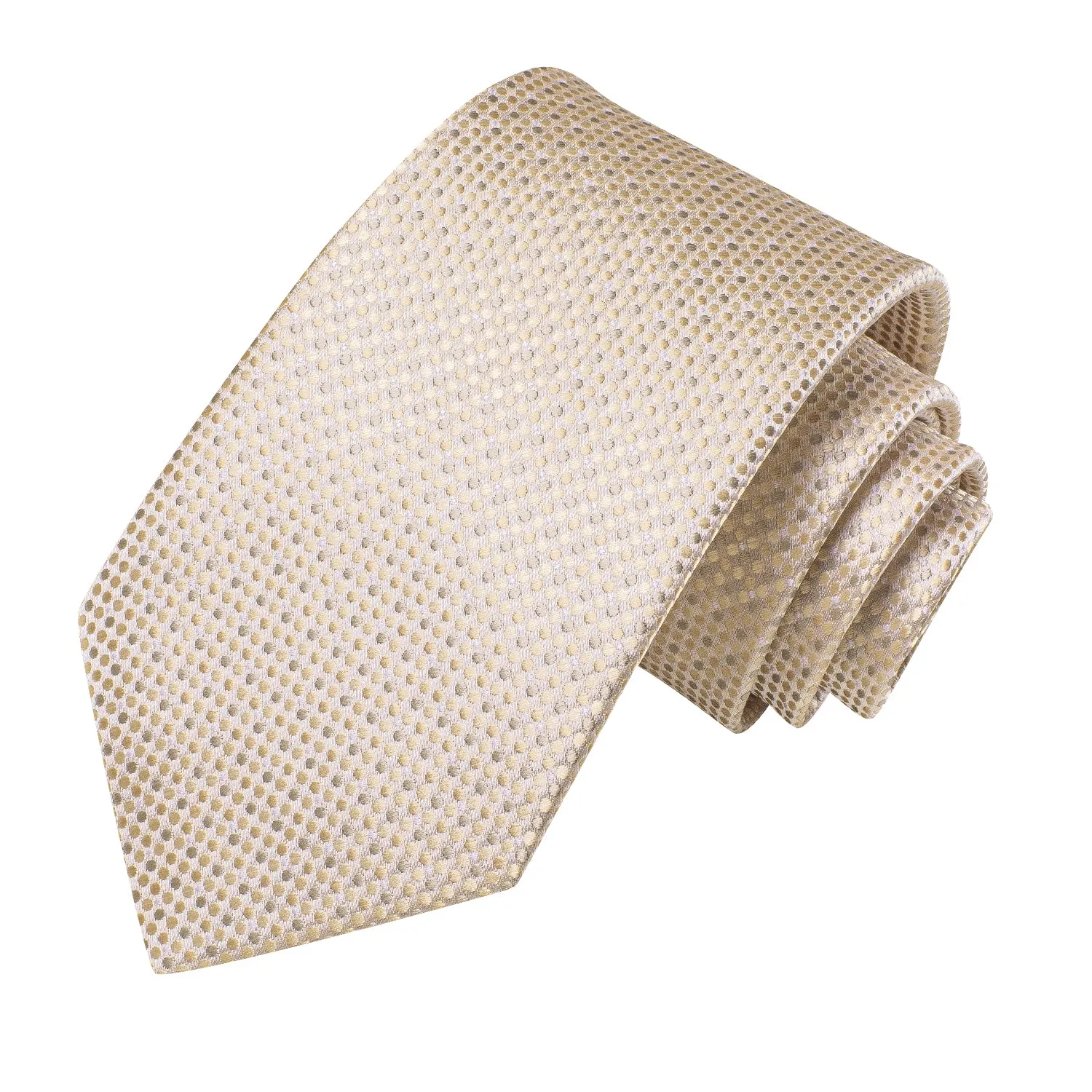 Hi-Tie Beige Dot 67 Inches Extra Long Tie Handkerchief Cufflinks Set