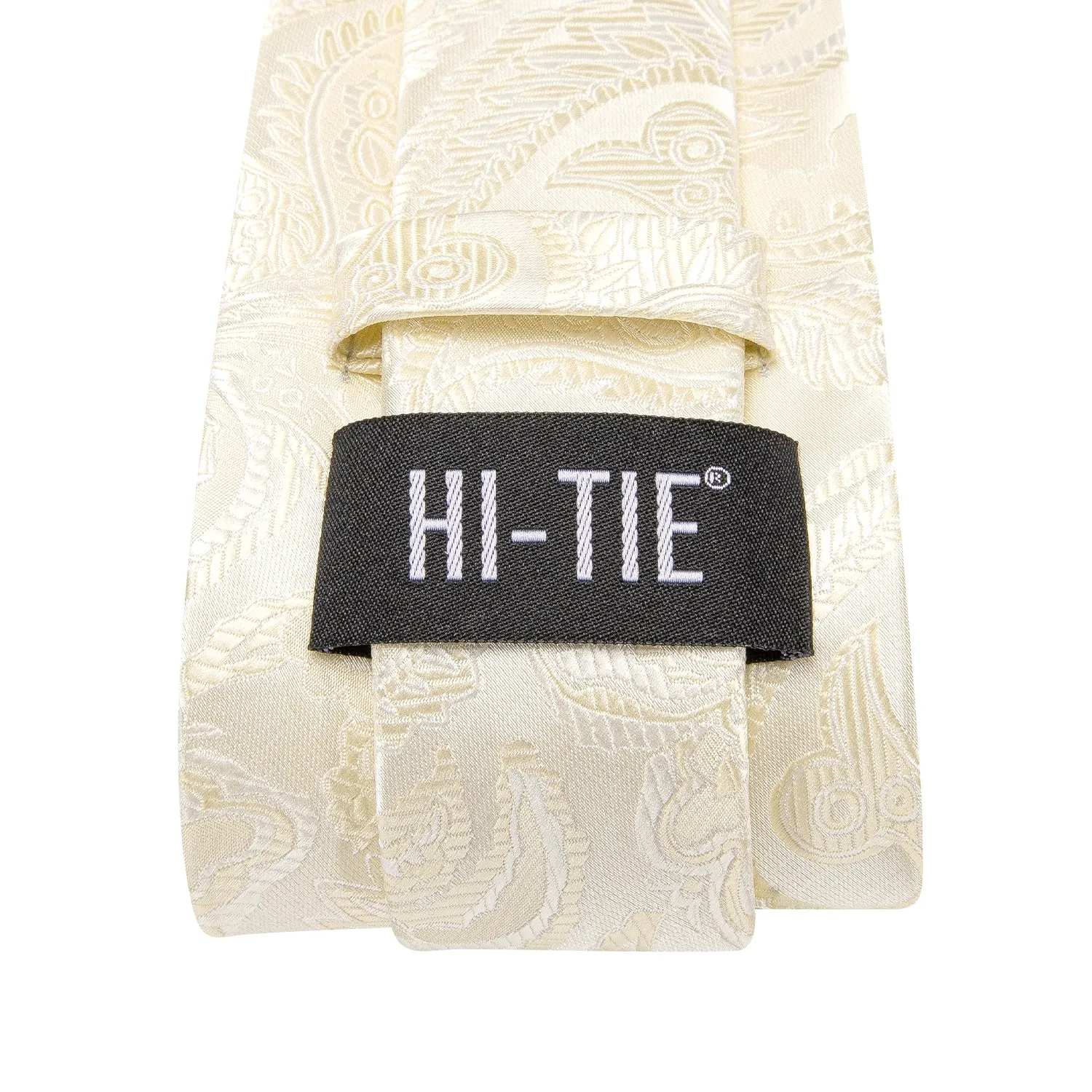 Hi-Tie Light Yellow Paisley Extra Long Tie Handkerchief Cufflinks Set