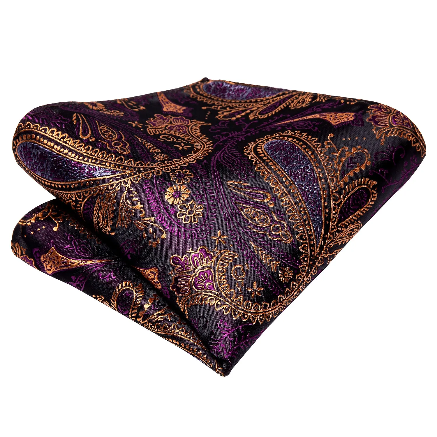 Hi-Tie Purple Gold Paisley 67" Extra Long Necktie Hanky Cufflinks Set