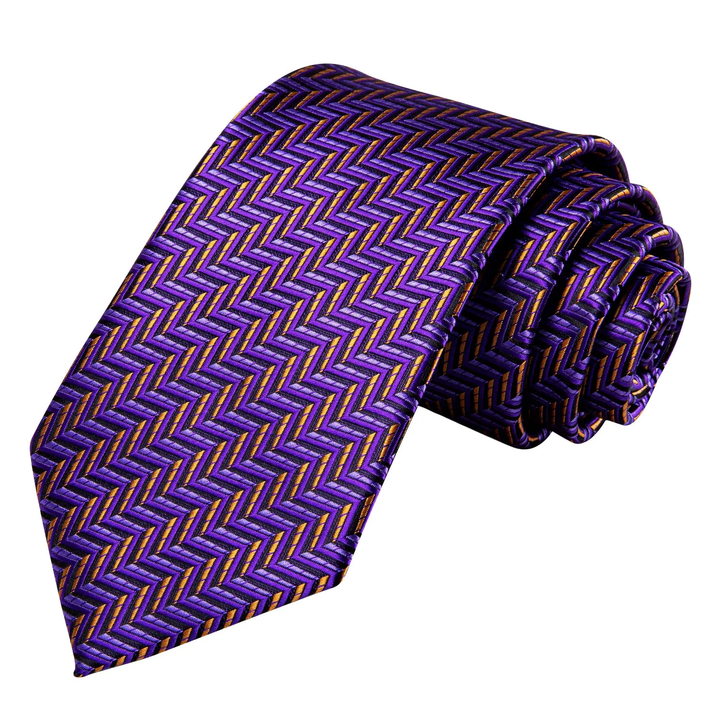 HI-Tie Purple Yellow Novelty 67 Inch Extra Long Tie Hanky Cufflinks Set