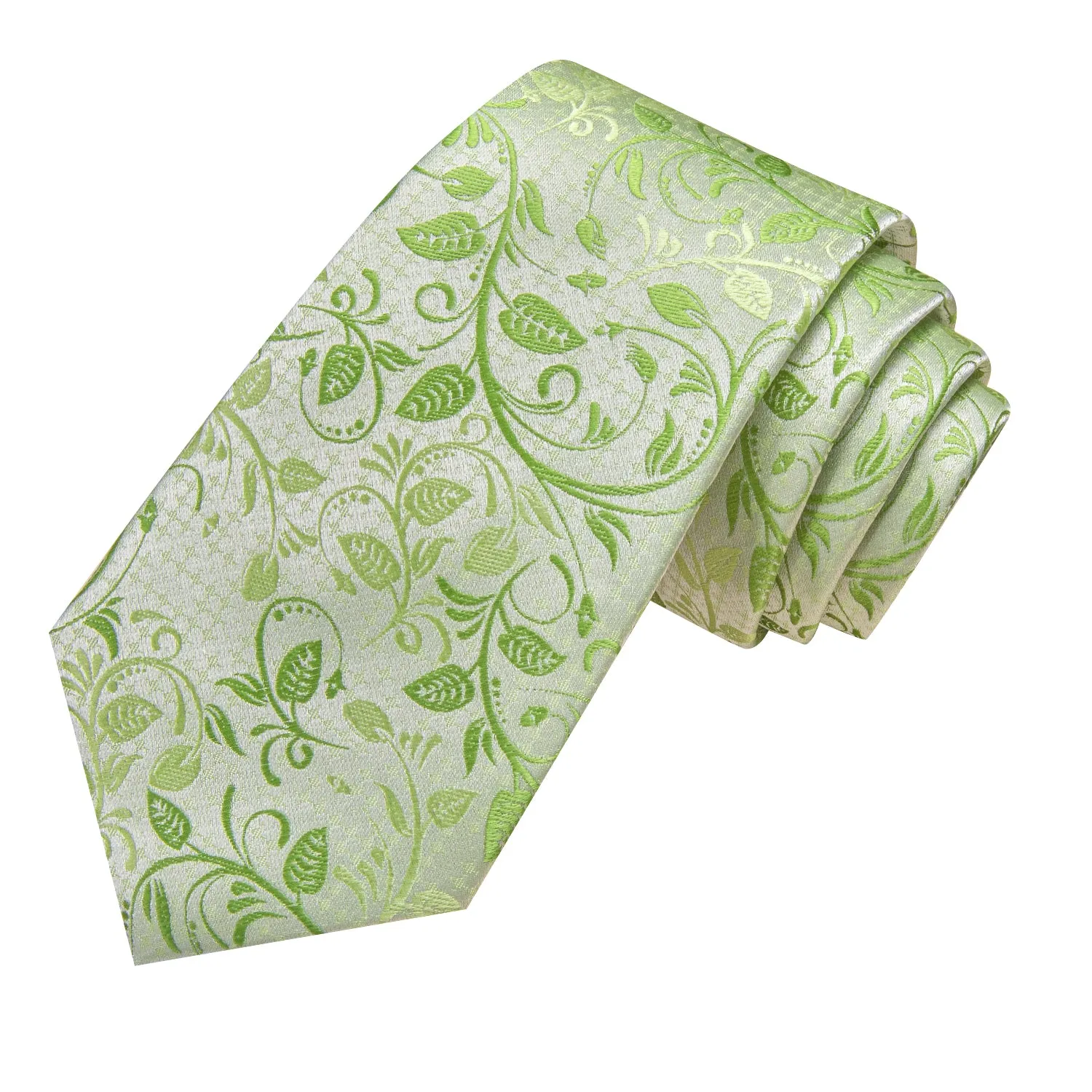 Hi-Tie Spring Green Floral Extra Long Tie Handkerchief Cufflinks Set