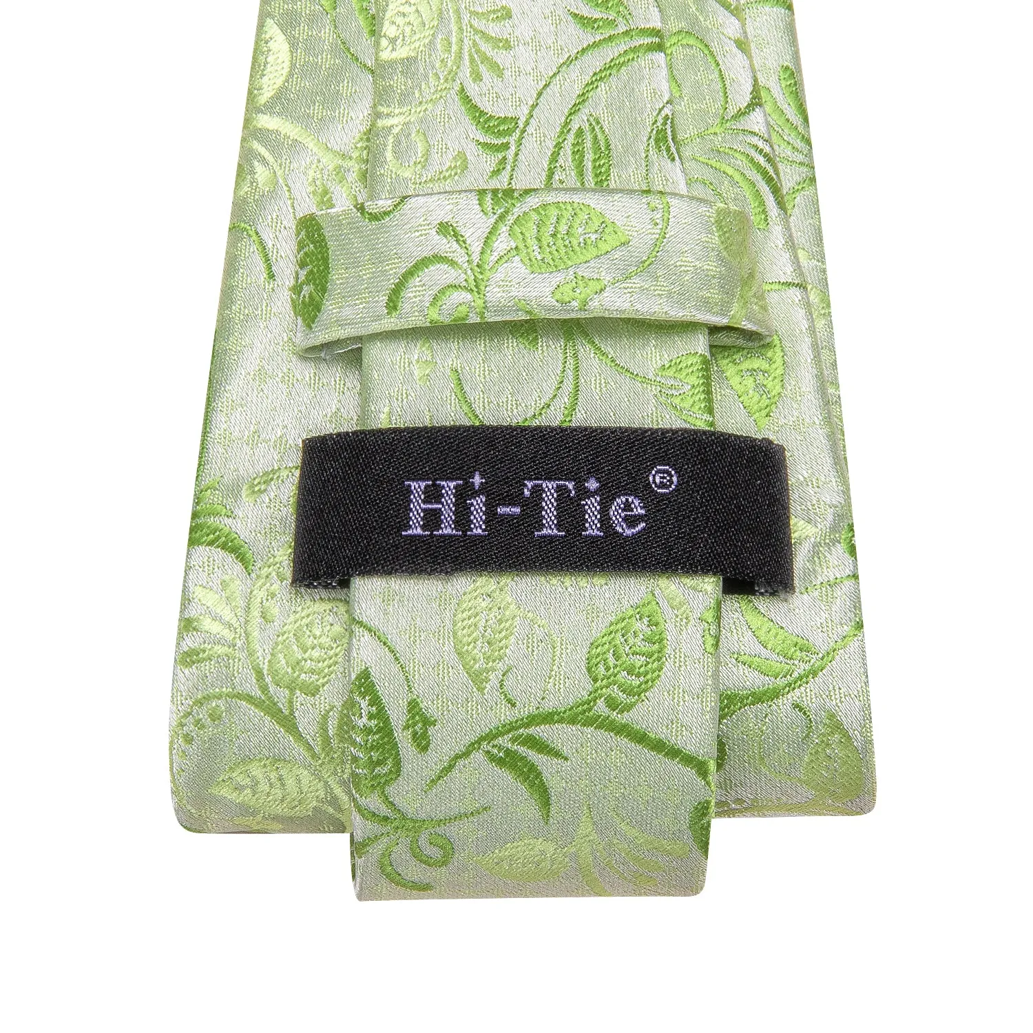 Hi-Tie Spring Green Floral Extra Long Tie Handkerchief Cufflinks Set