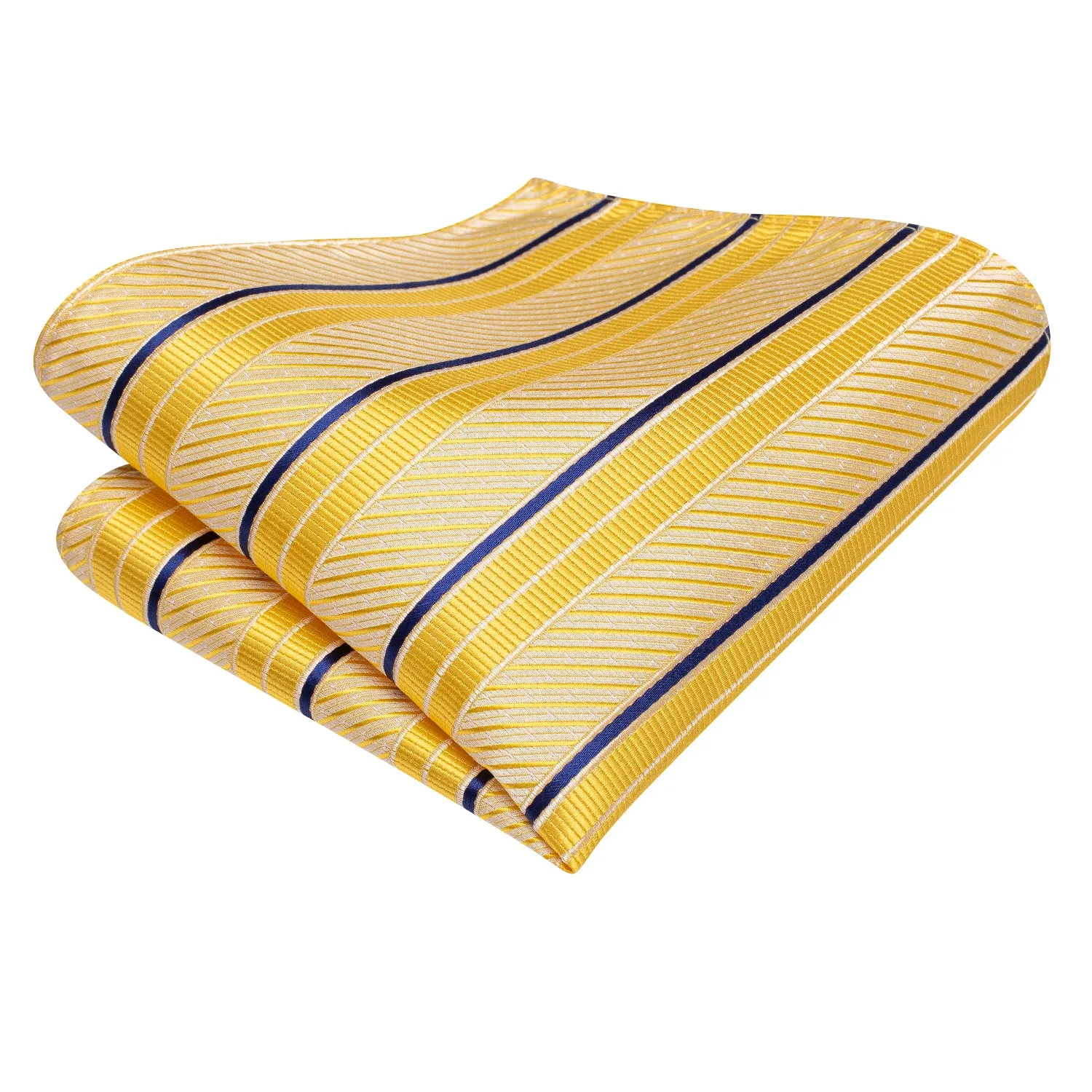 Hi-Tie Yellow Blue Striped 67 Inches XL Tie Handkerchief Cufflinks Set