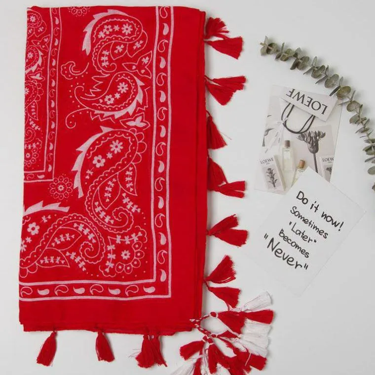 Indiana Paisley Red Tassel Scarf