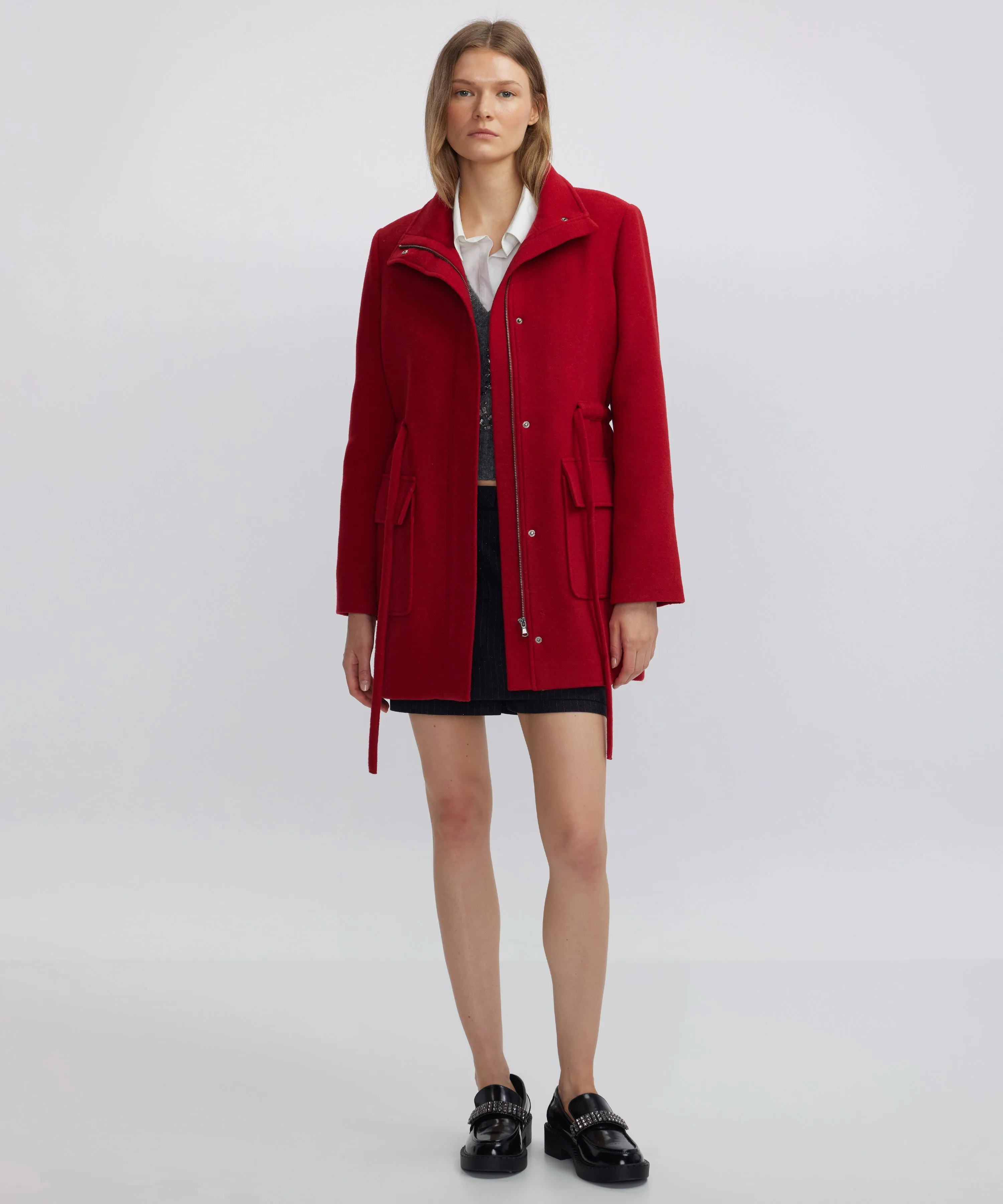 Ipekyol Coat With Wide Pockets And Belt Red